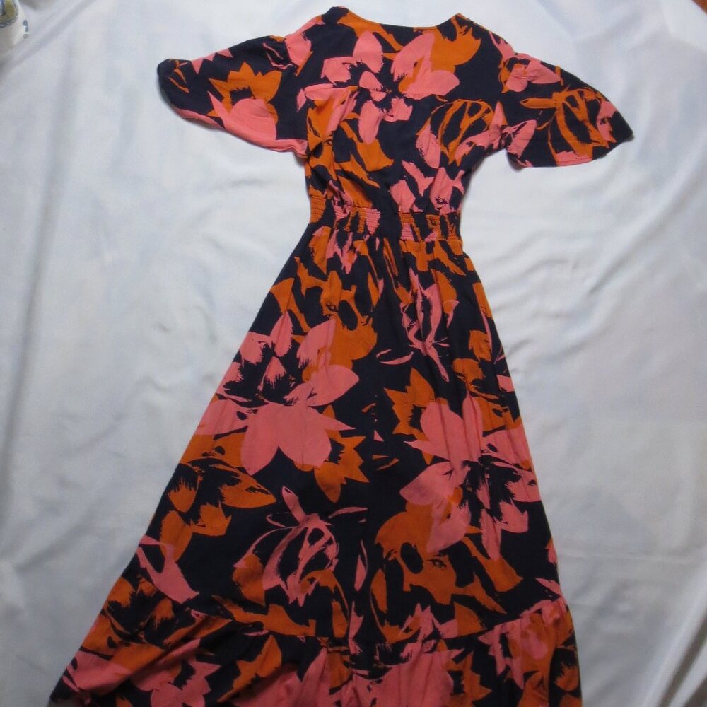 ABLE THE LABEL womens DRESS pink FLORAL orange NAVY BLUE maxi HI-LOW SIZE S - Picture 13 of 13
